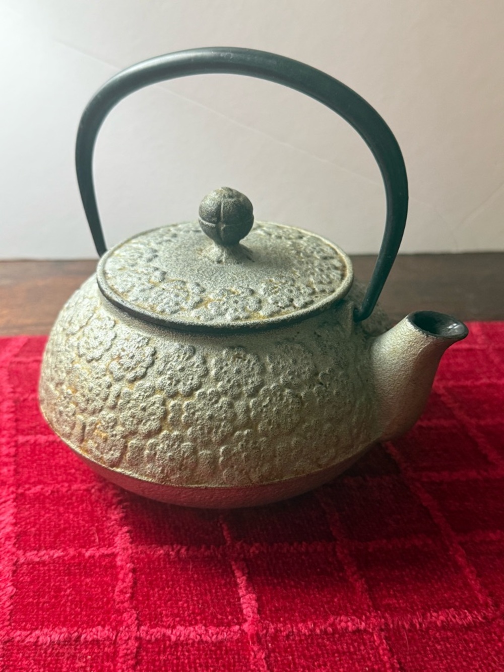 Japanese Cast Iron silver Teapot With Strainer Small Vintage Enamel Interior
